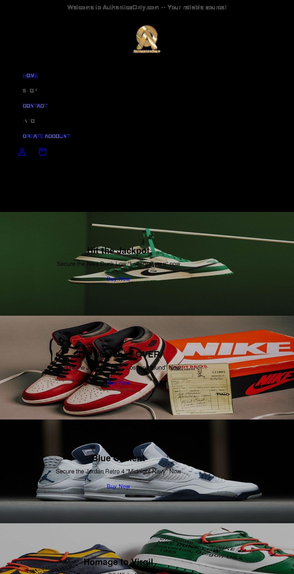 authenticsonly.com shopify website screenshot