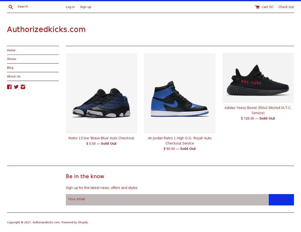 authorizedkicks.com shopify website screenshot