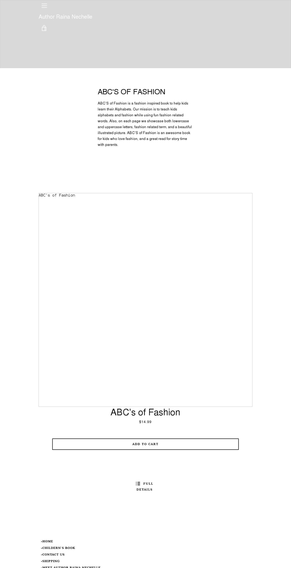 authorrainanechelle.com shopify website screenshot