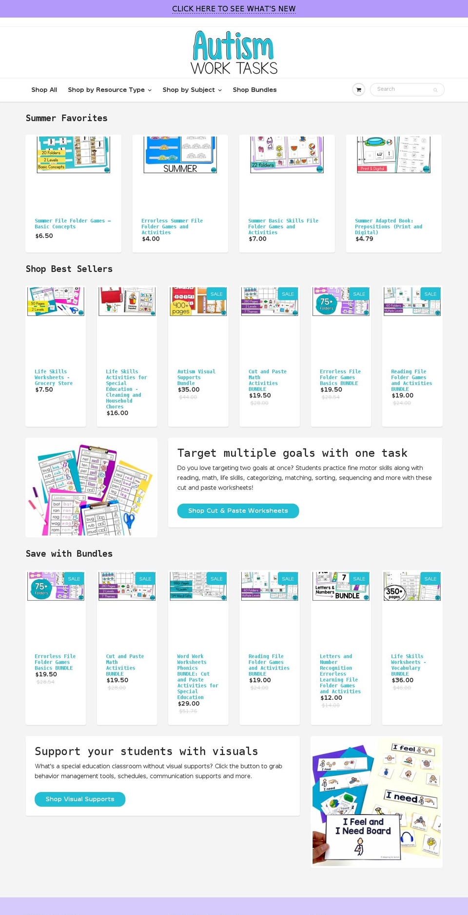 autismworktasks.com — Shopify storefront screenshot