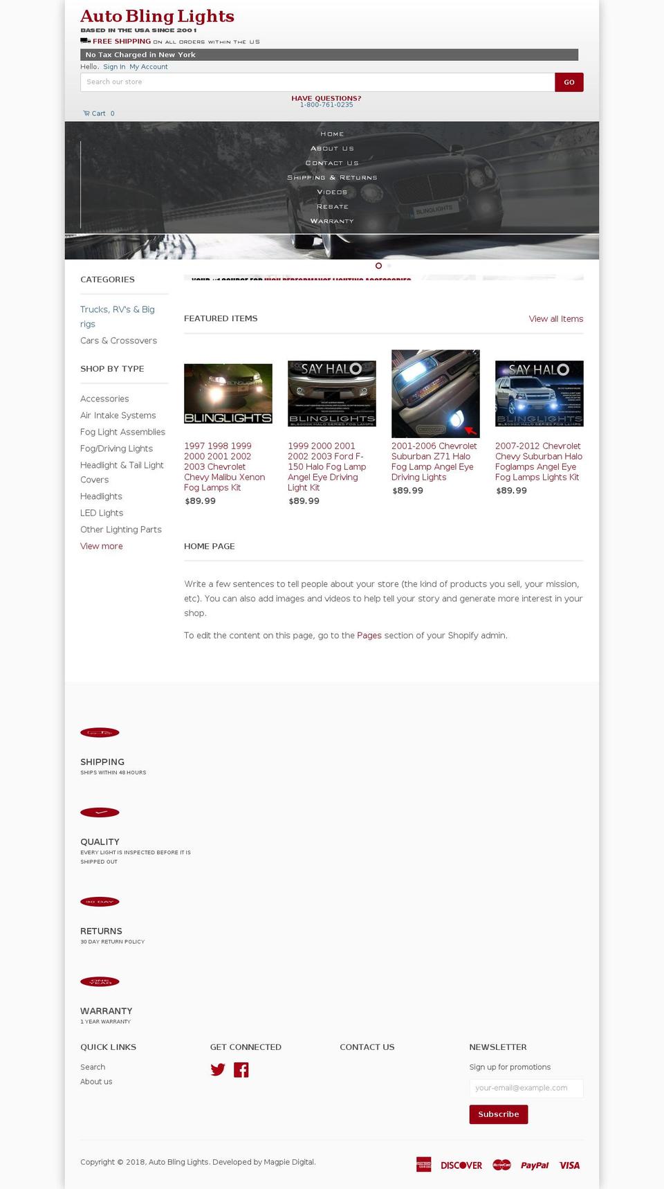 autoblinglights.com — Shopify storefront screenshot