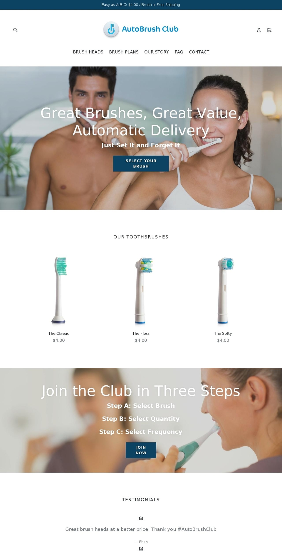 autobrushclub.com — Shopify storefront screenshot