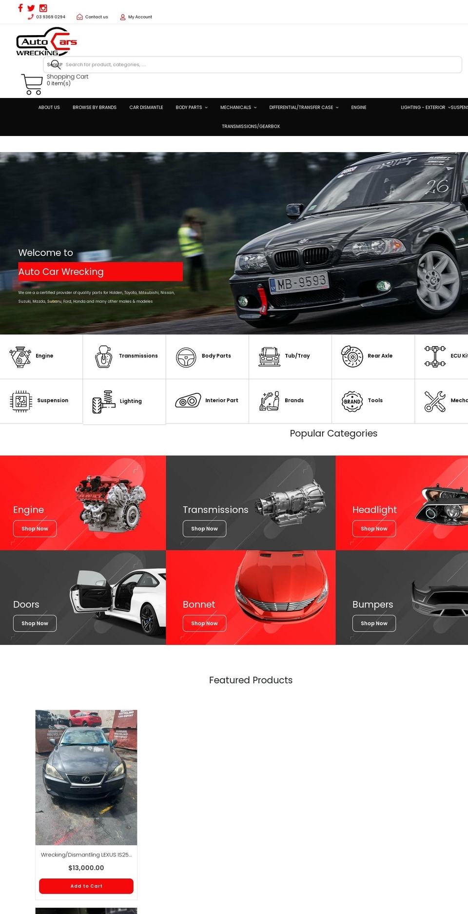 autocarswrecking.com shopify website screenshot