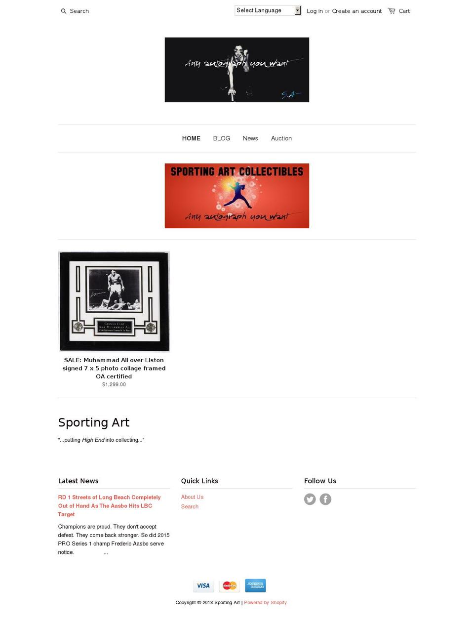 autograph-sports-memorabilia.com shopify website screenshot