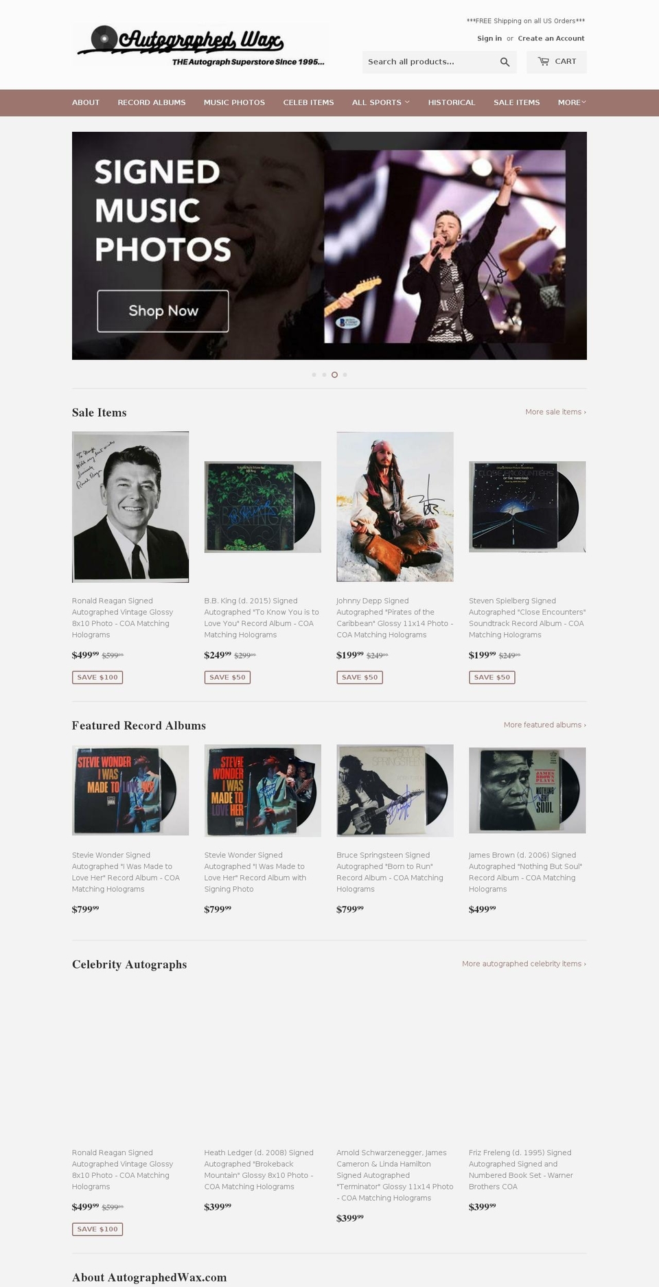 autographedlps.com — Shopify storefront screenshot