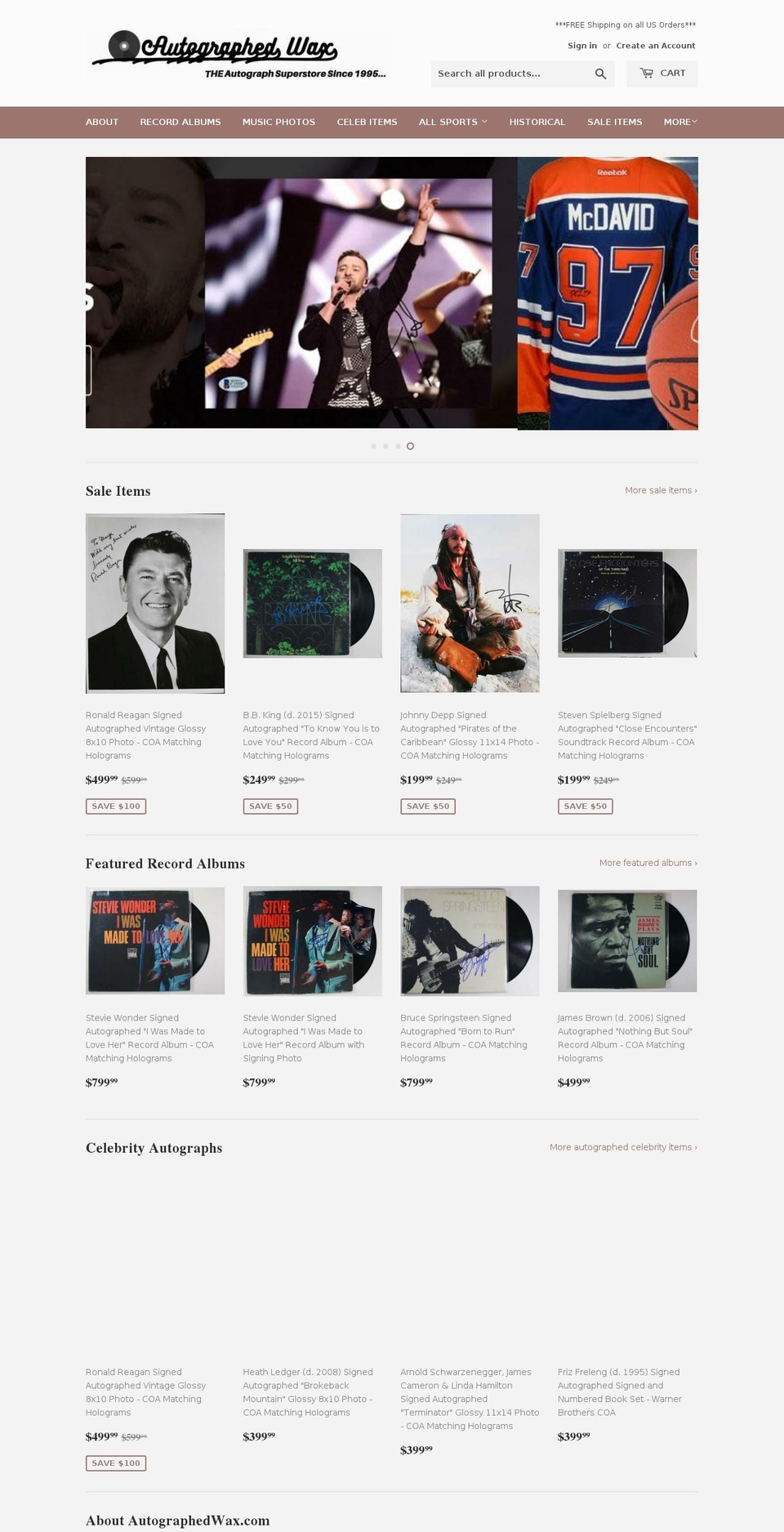 autographedrecords.com shopify website screenshot