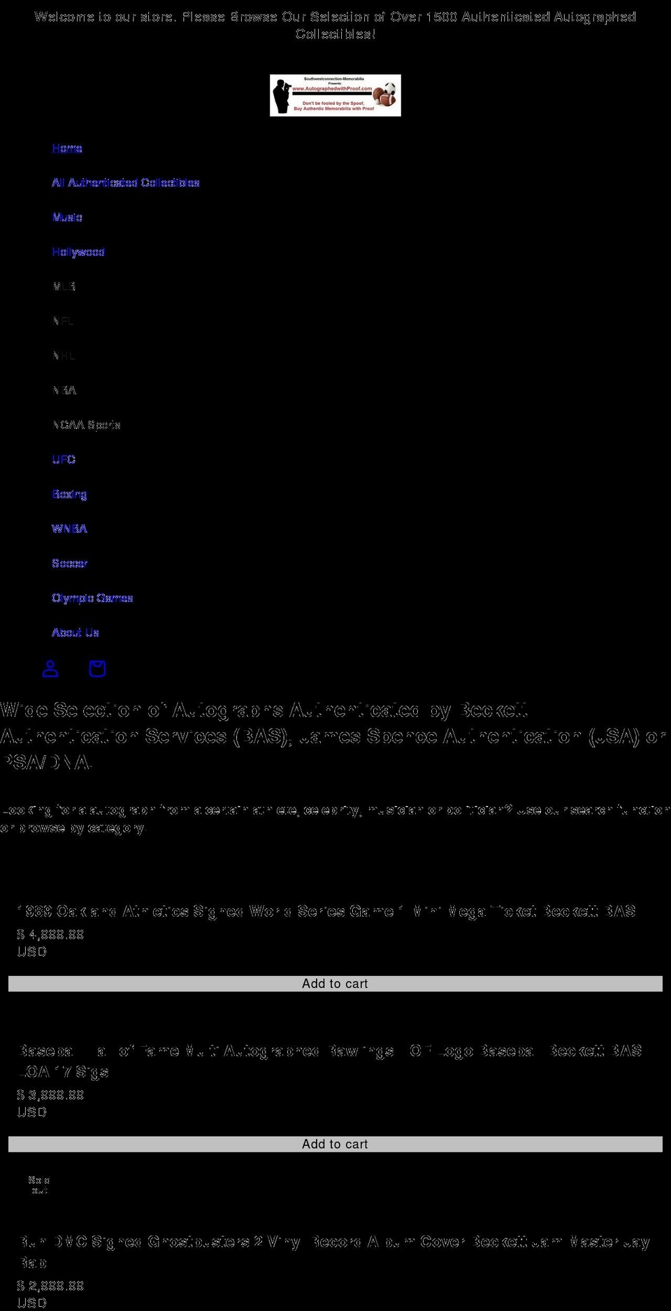 autographedwithproof.com shopify website screenshot