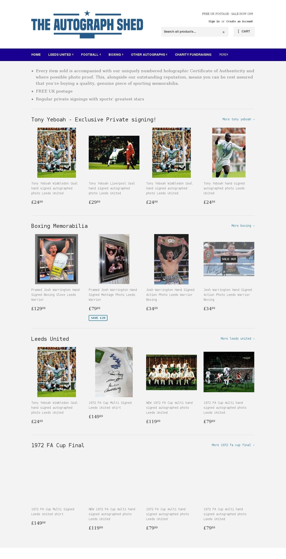 autographshed.com shopify website screenshot