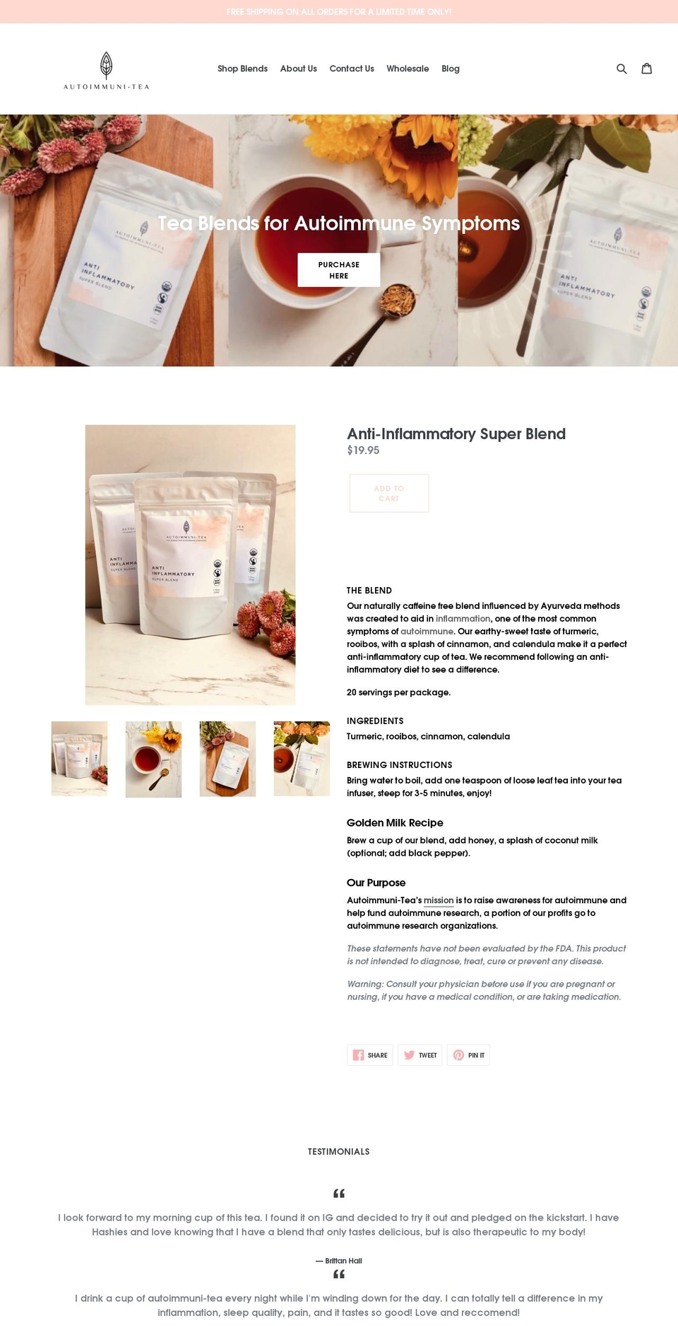 autoimmunitea.com — Shopify storefront screenshot