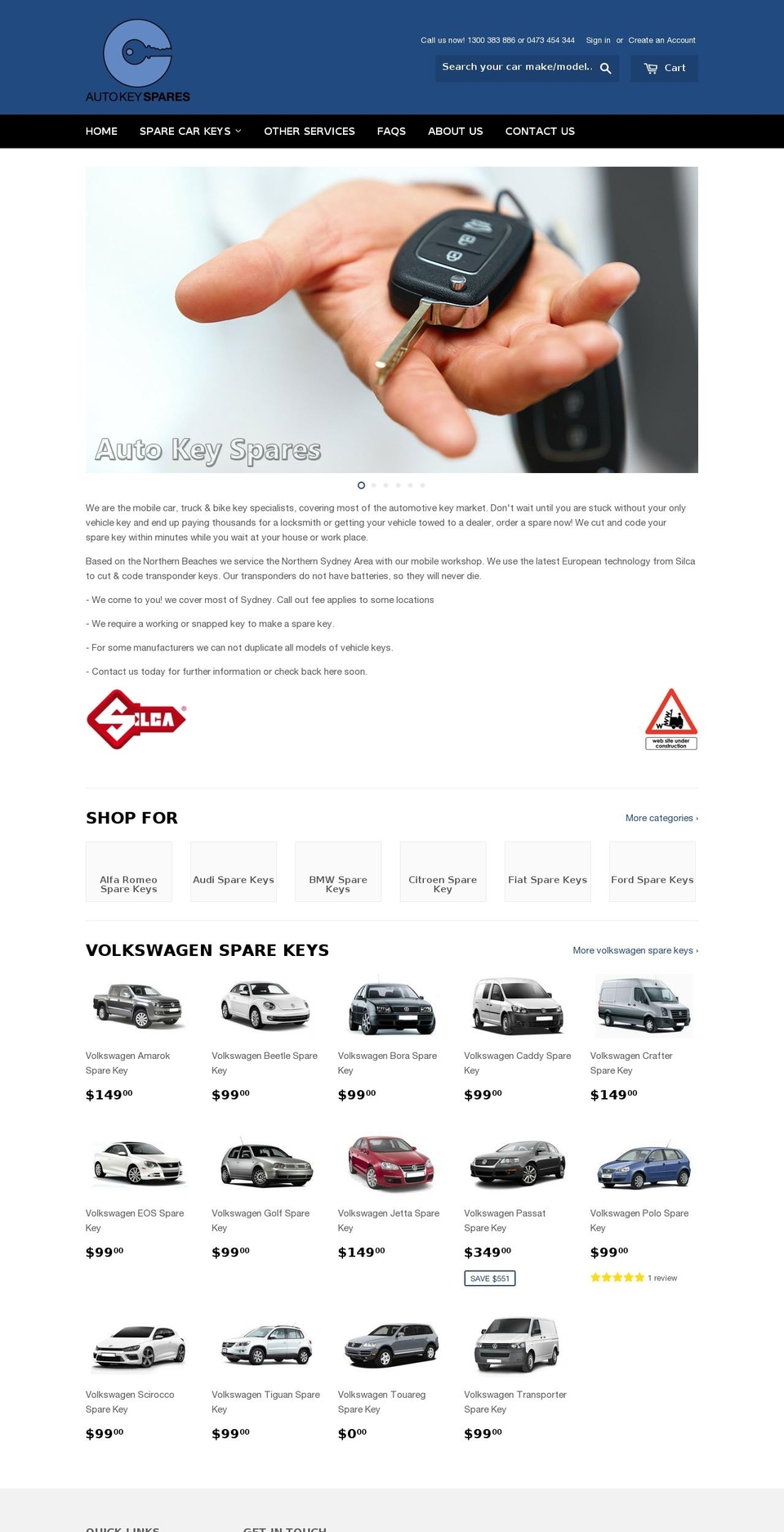 autokeyspares.com shopify website screenshot