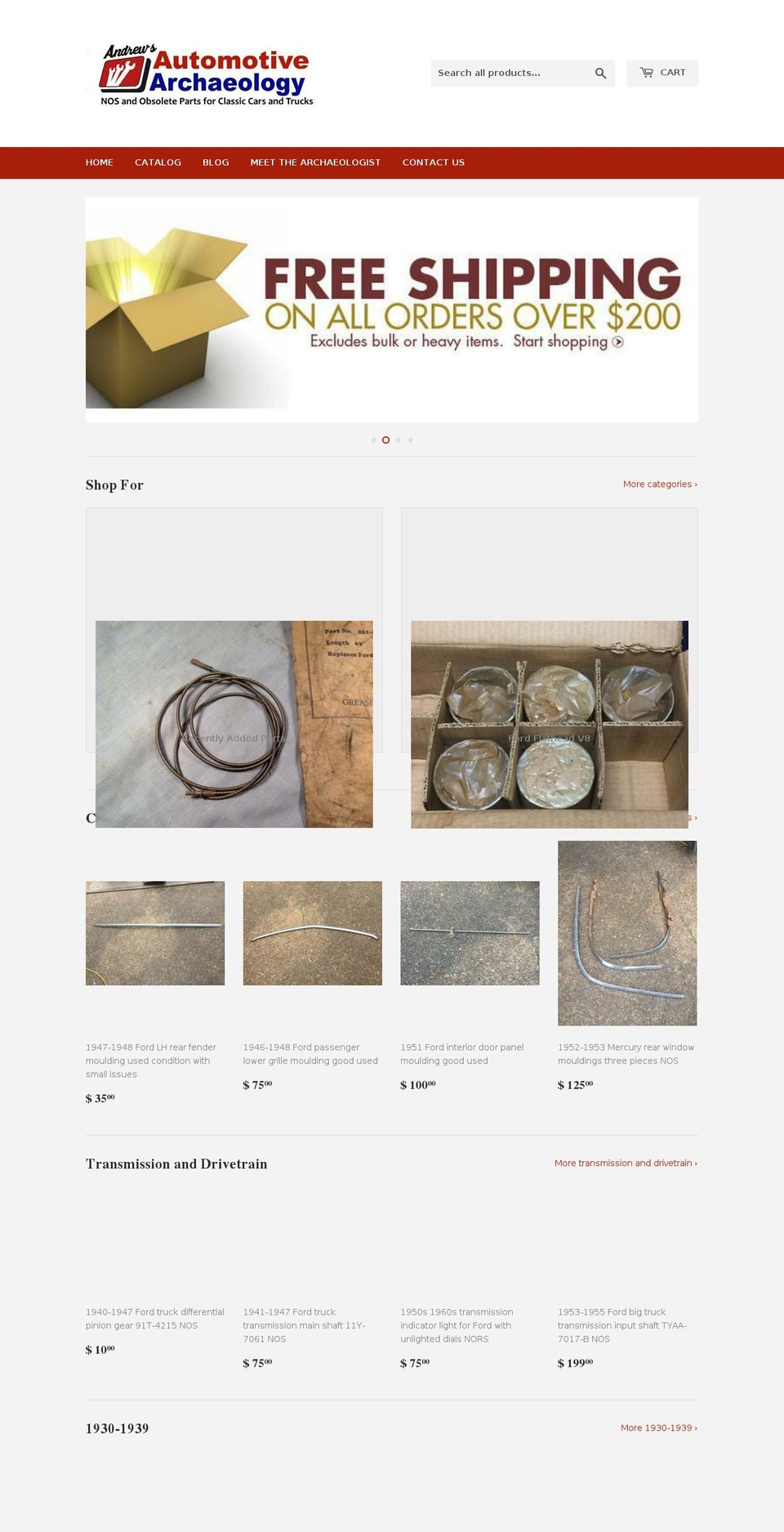 automotivearchaeology.biz shopify website screenshot