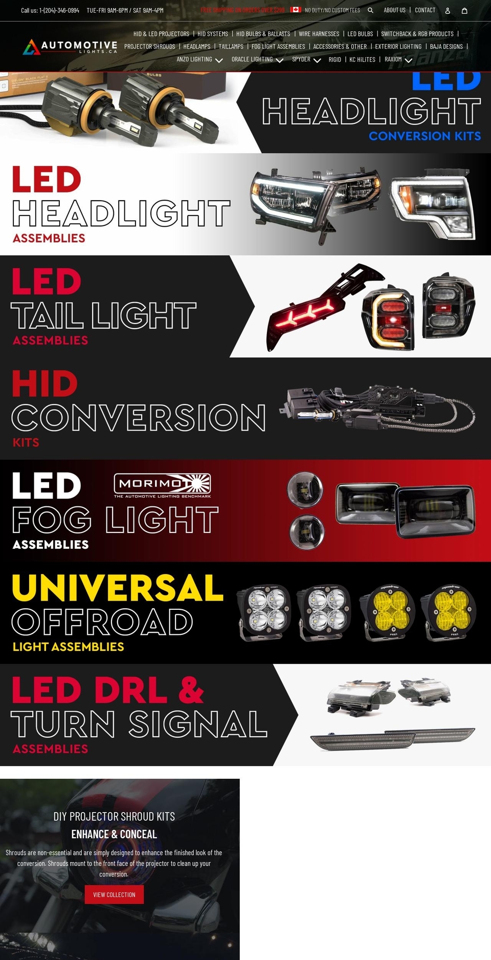 automotivelights.ca shopify website screenshot