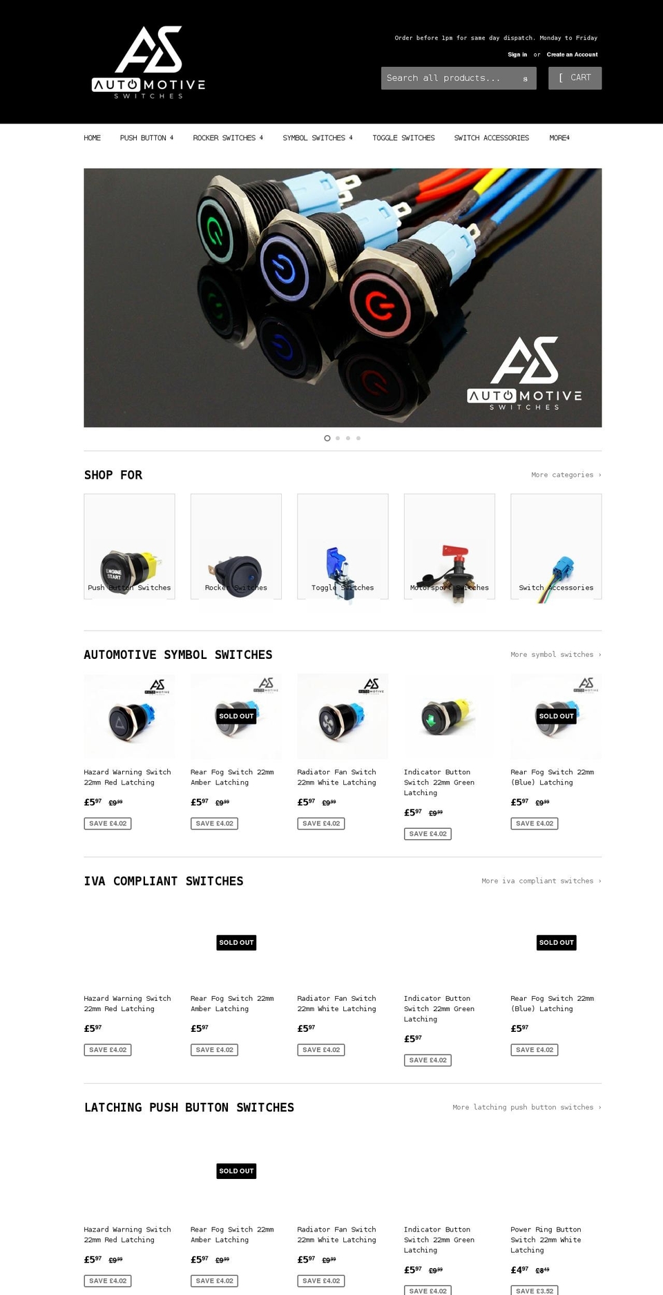 automotiveswitches.co.uk shopify website screenshot