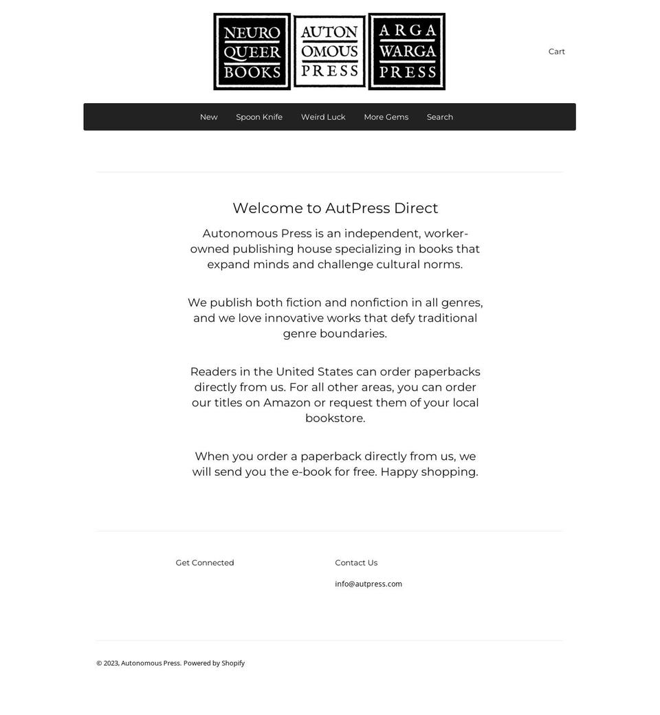 autonomous-press.myshopify.com shopify website screenshot