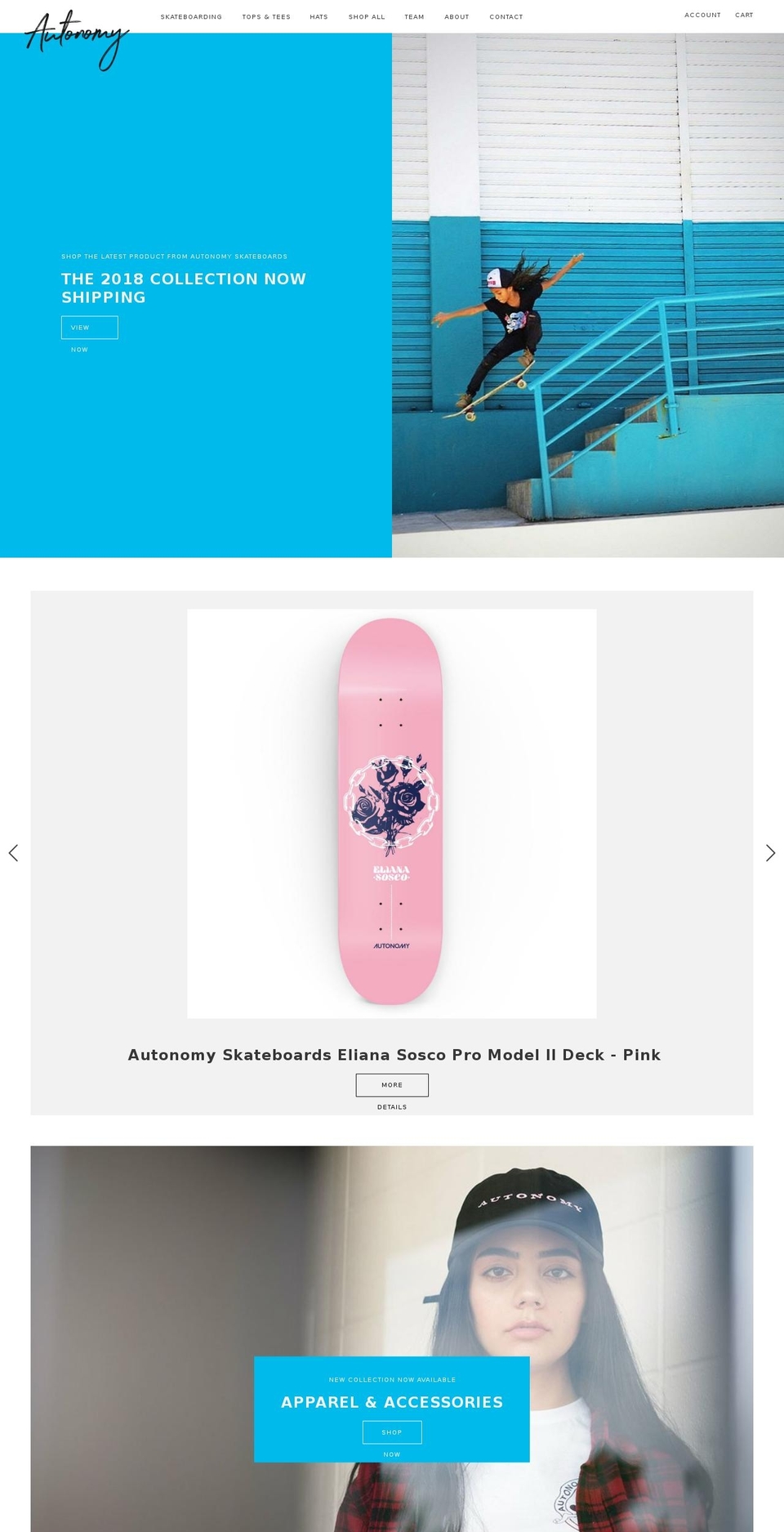 autonomyskateboards.com shopify website screenshot