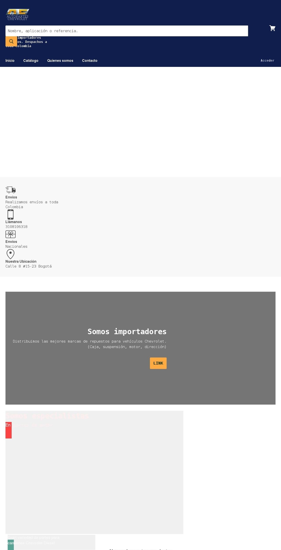 autoparteschevrolet.com.co shopify website screenshot