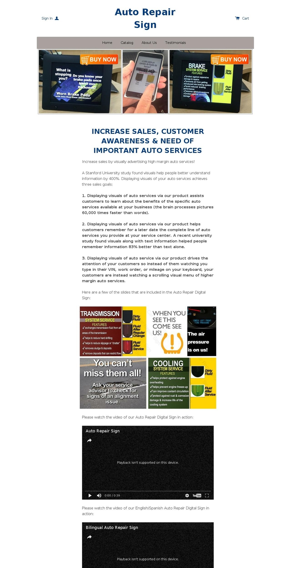 autorepairsign.com shopify website screenshot