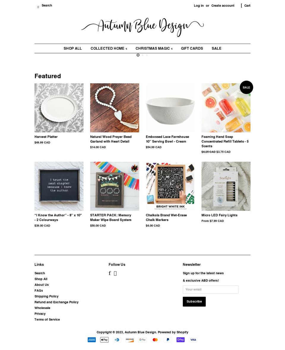 autumnbluedesign.com shopify website screenshot