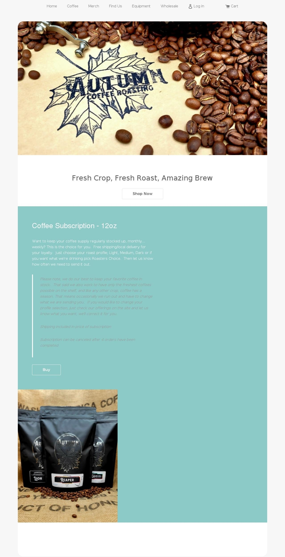 autumncoffeeroasting.com shopify website screenshot