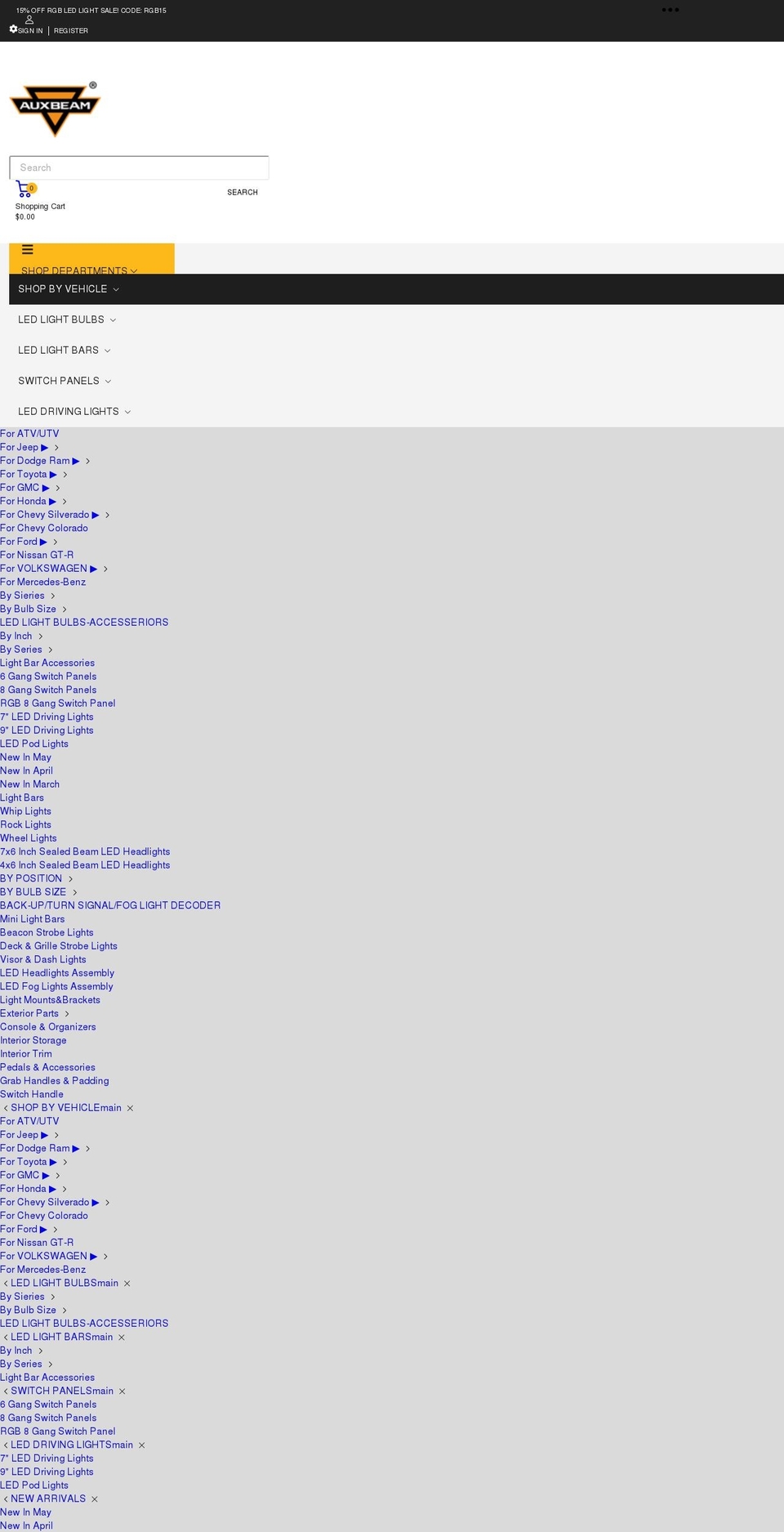 auxbeam.com shopify website screenshot