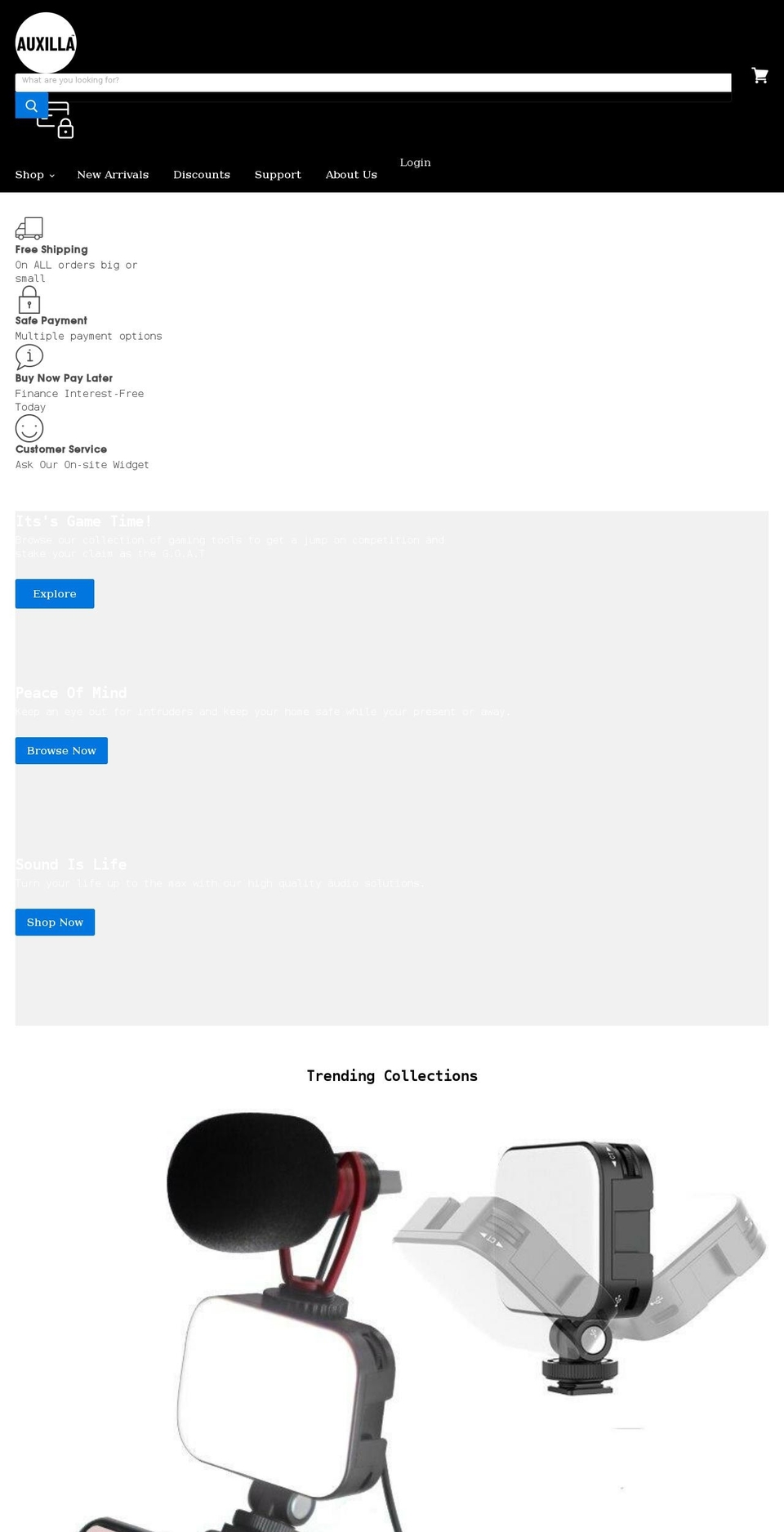 auxillabrand.com shopify website screenshot