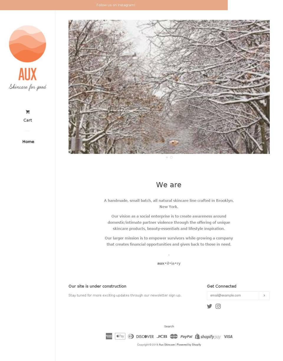 auxskincare.com shopify website screenshot