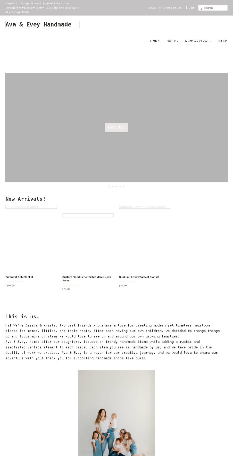 avaandeveyhandmade.ca shopify website screenshot