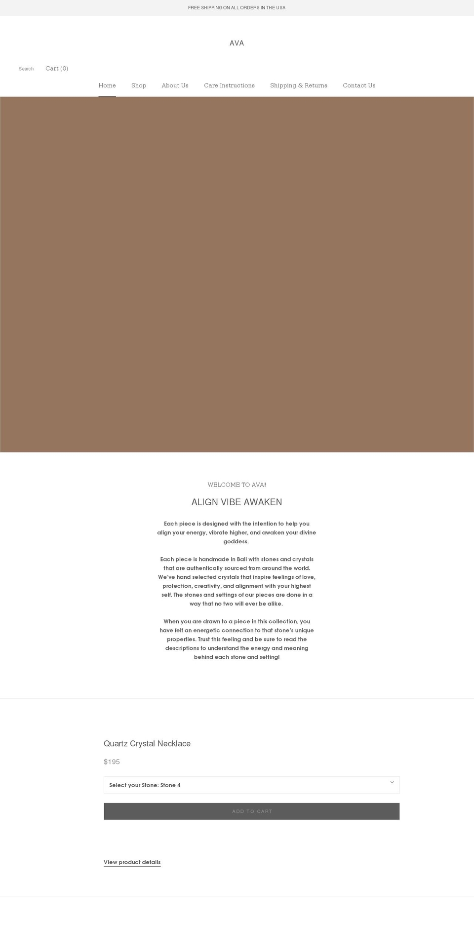 avacrystal.com shopify website screenshot