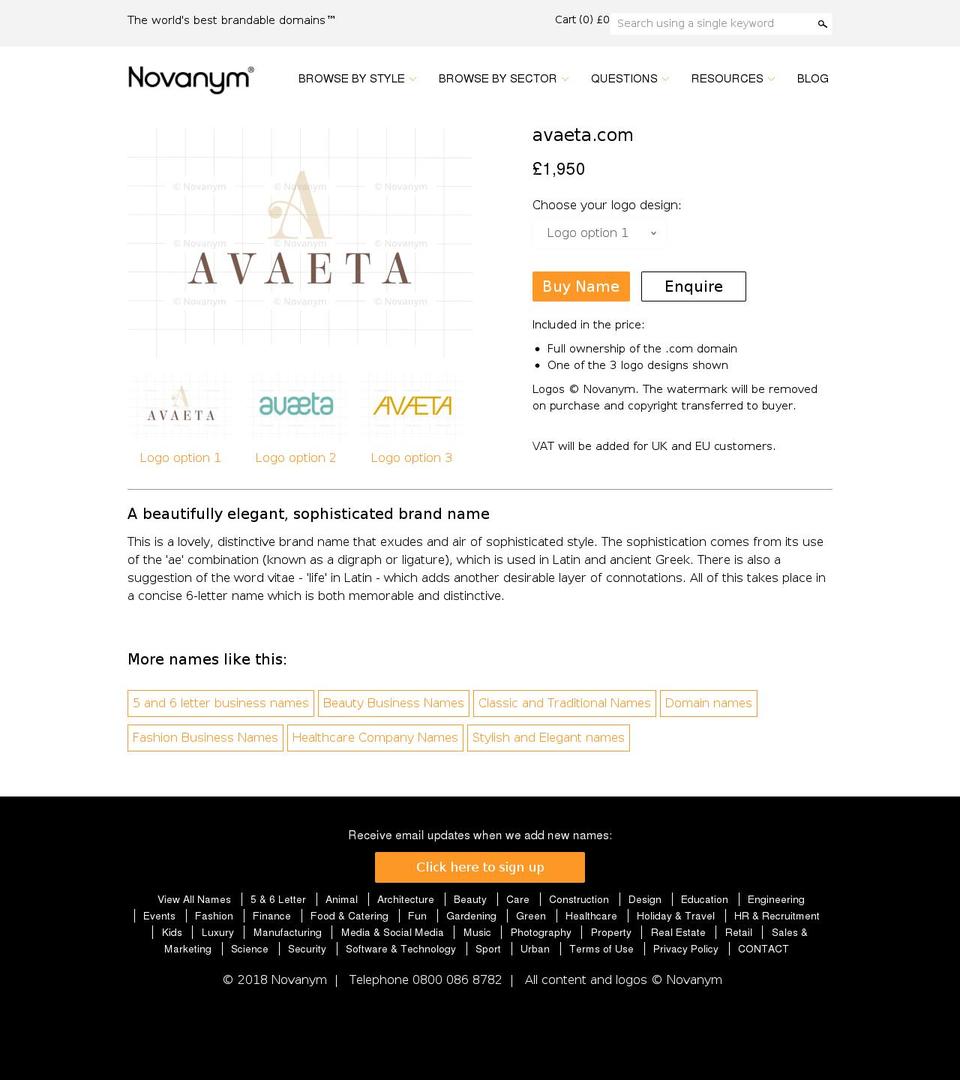 avaeta.com — Shopify storefront screenshot