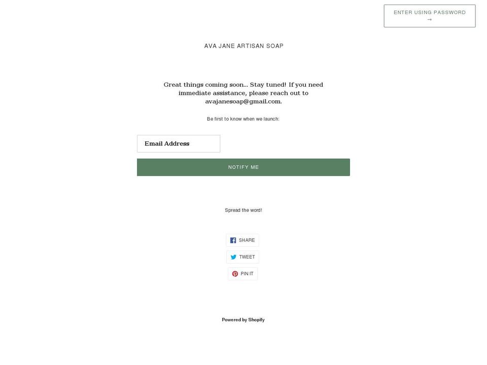 avajanesoap.com shopify website screenshot