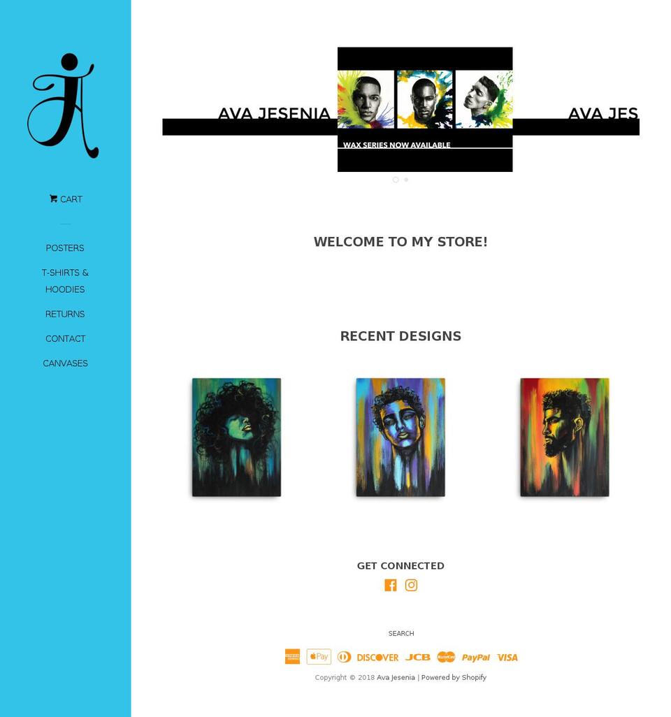 avajesenia.com shopify website screenshot