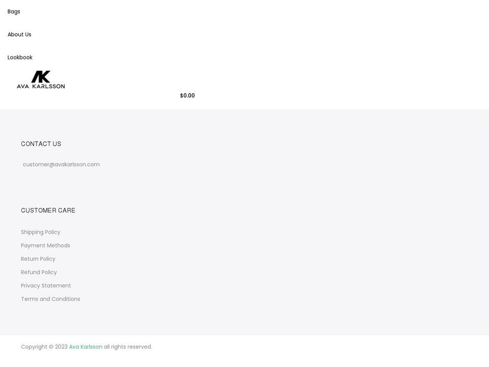 avakarlsson.com shopify website screenshot