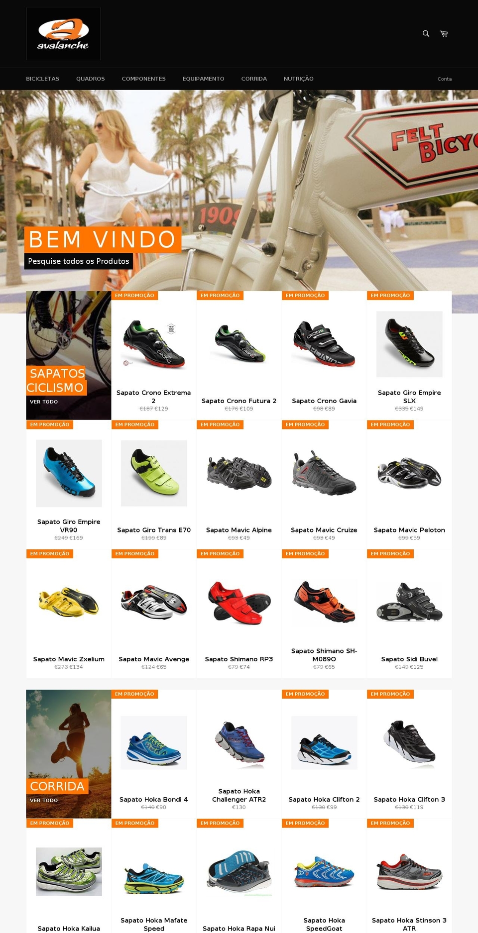 avalanchebikestore.com shopify website screenshot