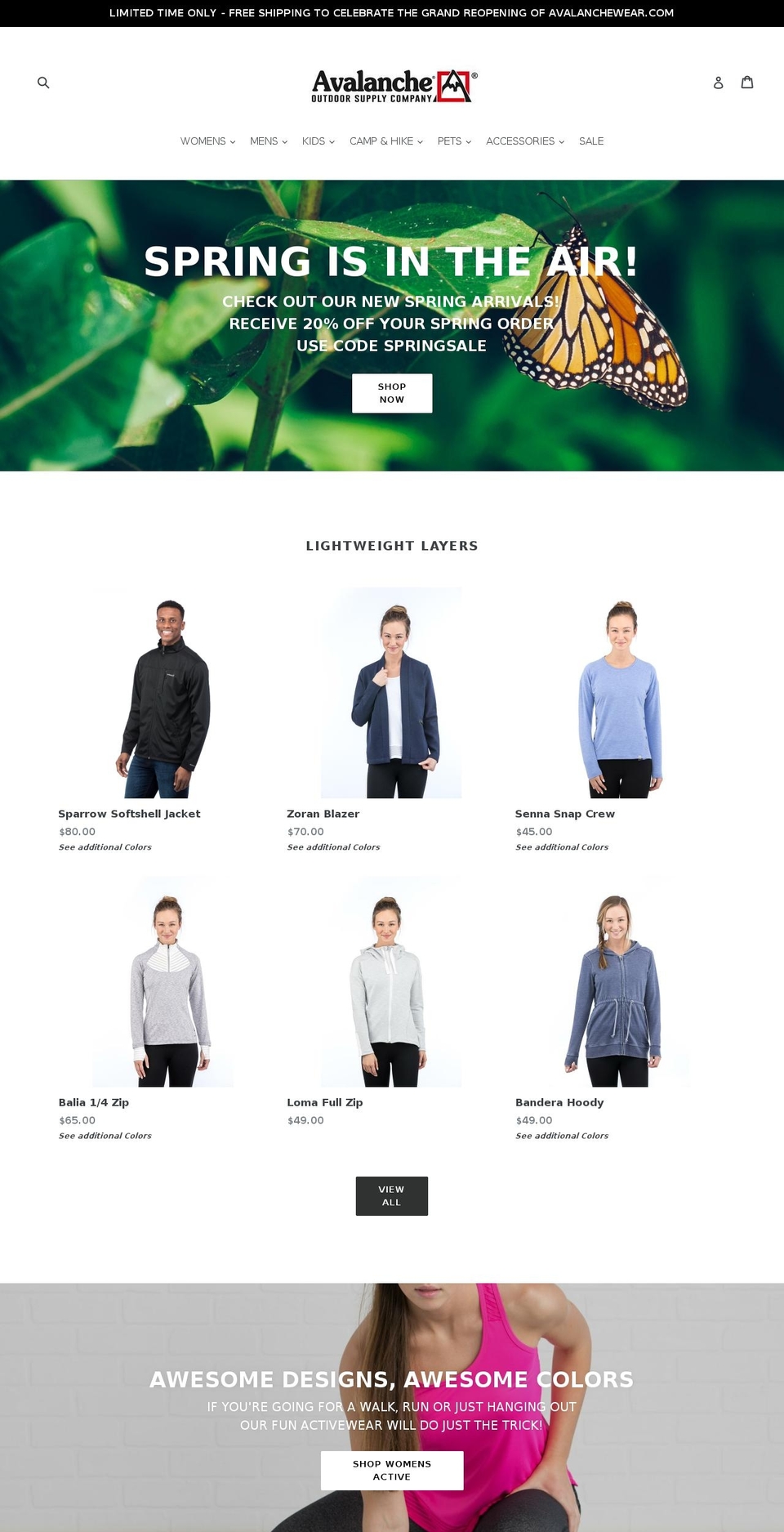 avalanchewear.com — Shopify storefront screenshot