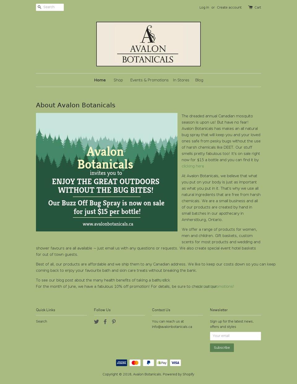 avalonbotanicals.ca shopify website screenshot