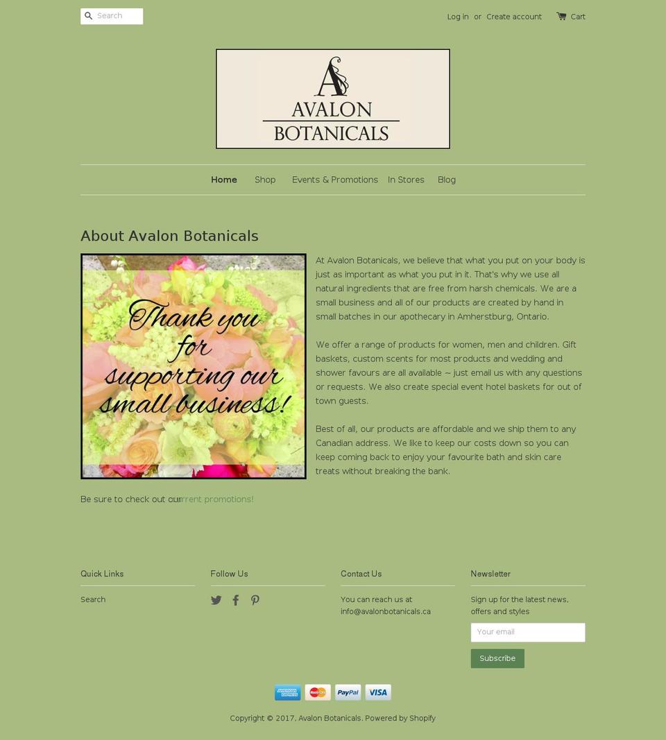 avalonbotanicals.com shopify website screenshot