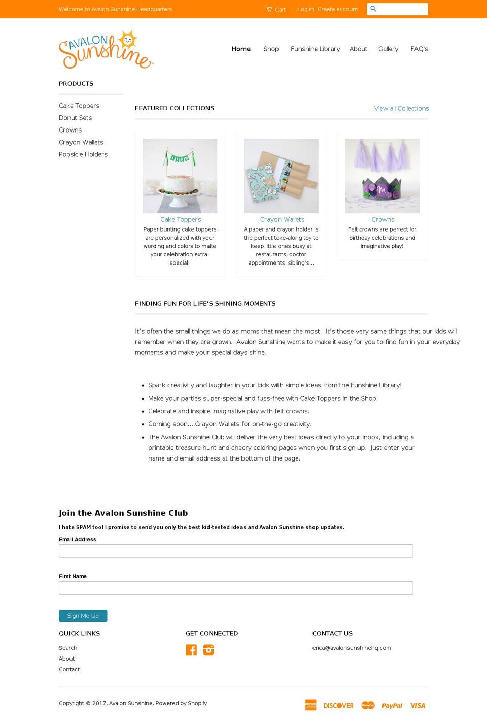avalonsunshinehq.com shopify website screenshot