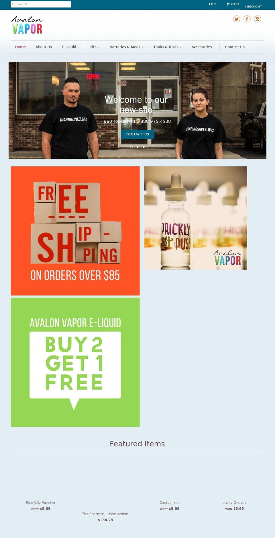 avalonvapor.com shopify website screenshot