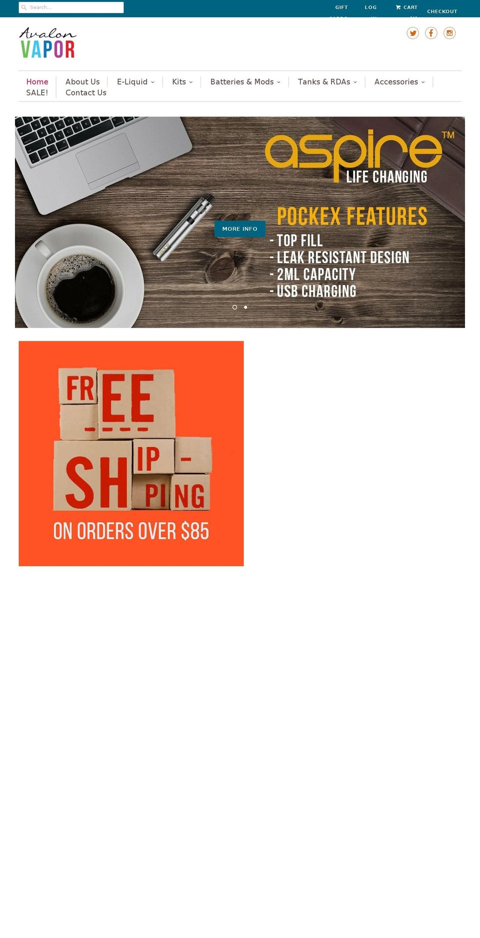 avalonvapour.com shopify website screenshot