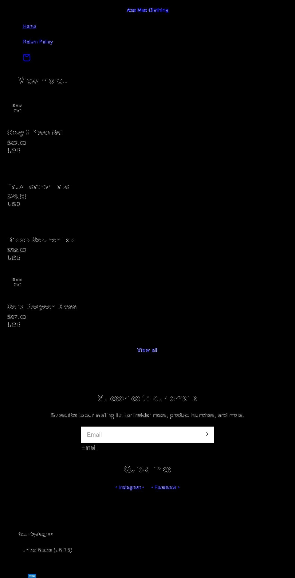 avamaeclothing.com shopify website screenshot