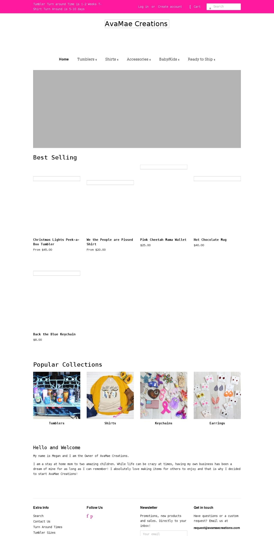 avamaecreations.com shopify website screenshot