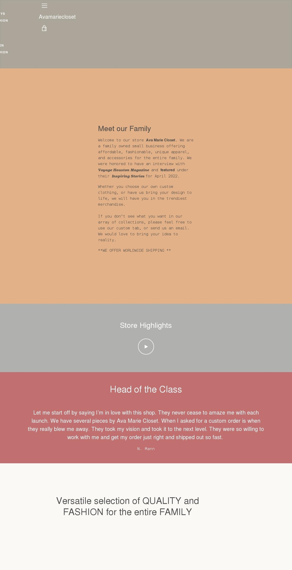 avamariecloset.com shopify website screenshot