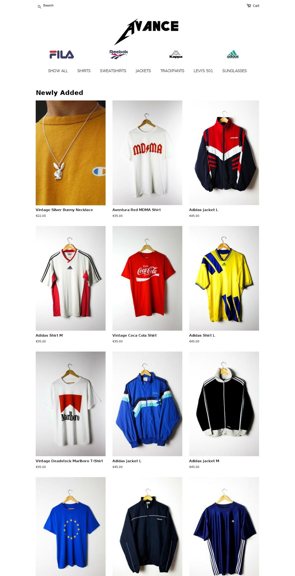 avancevintage.com shopify website screenshot
