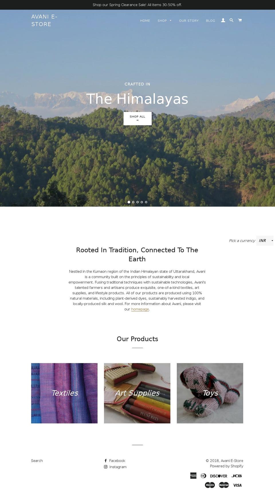 avani-earthcraft.com shopify website screenshot