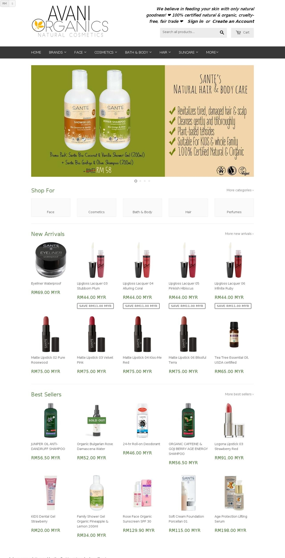 avaniorganics.my shopify website screenshot