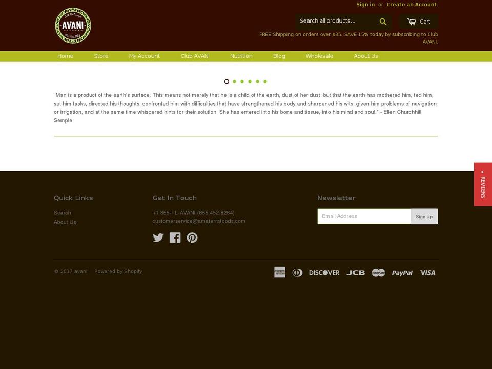 avanisnacks.com shopify website screenshot