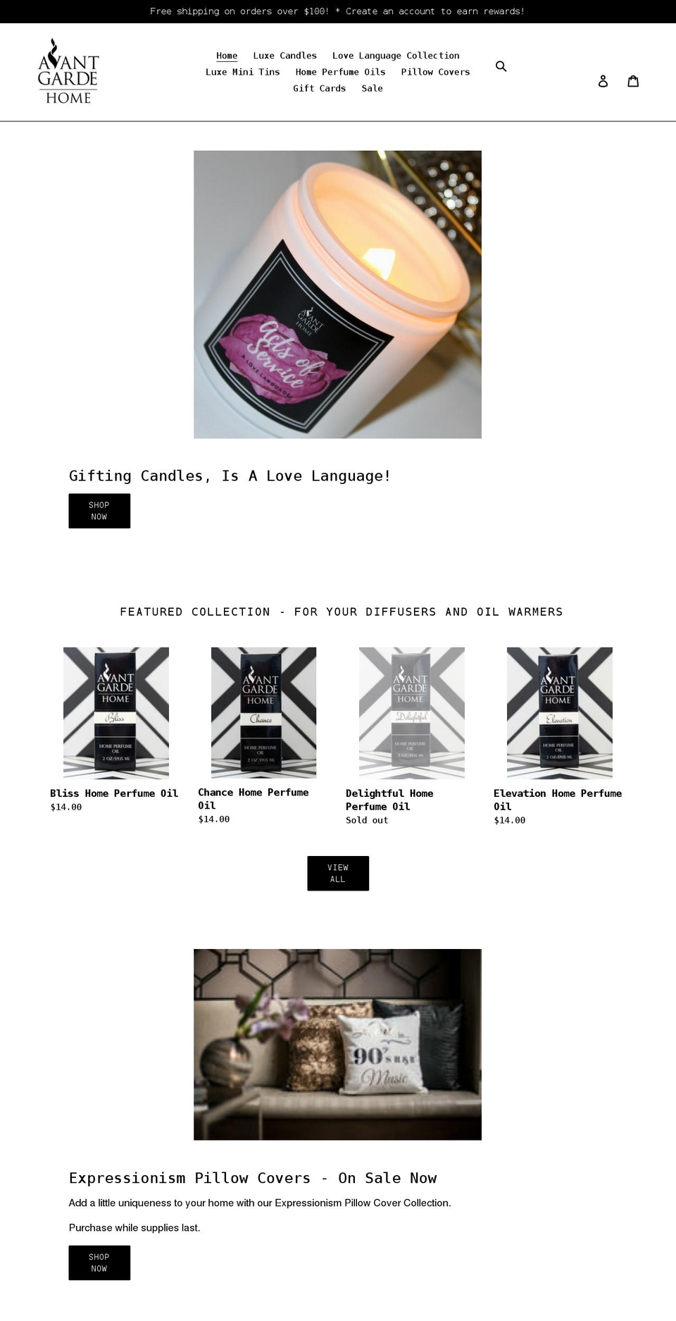 avant-gardehome.com shopify website screenshot