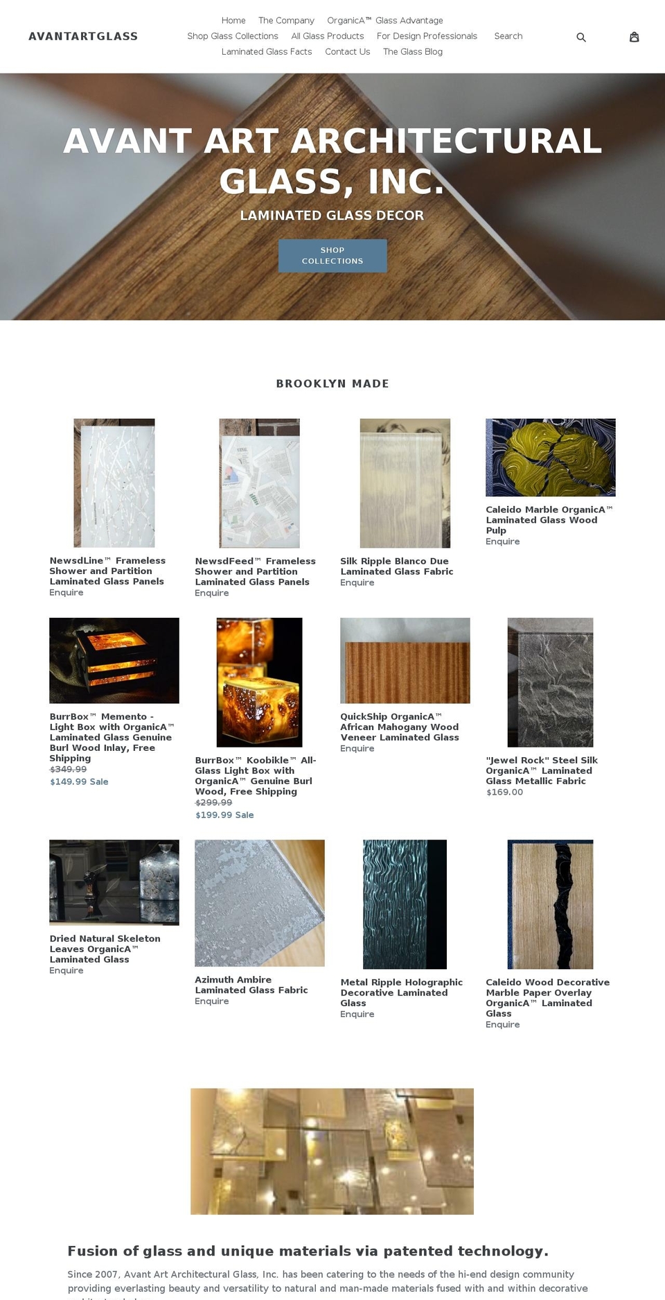 avantartglass.com shopify website screenshot