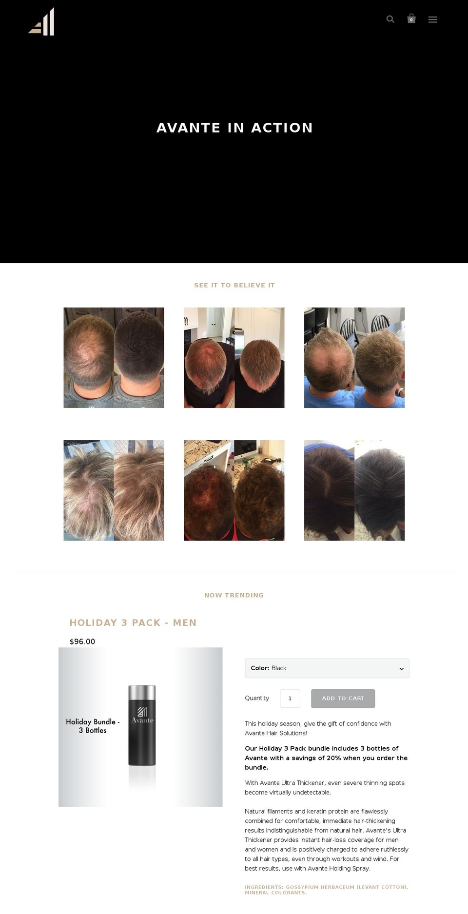 avantehairsolutions.com shopify website screenshot