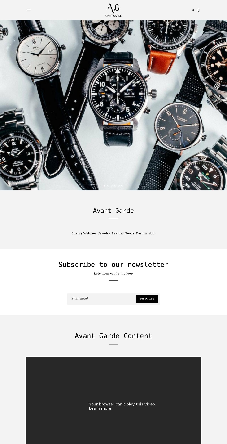 avantgardelux.com shopify website screenshot